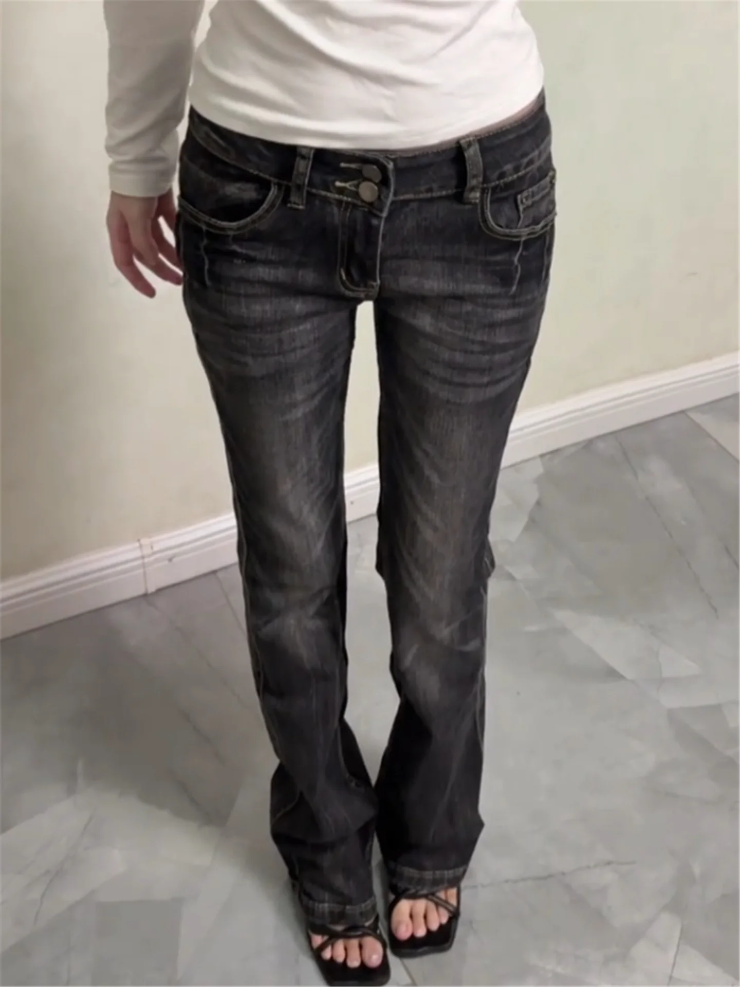 Women's Skinny Denim Pants Kpop Designer 2000s Low Rise Jeans  Long Trousers Japanese Y2k Grunge High Street Jeans