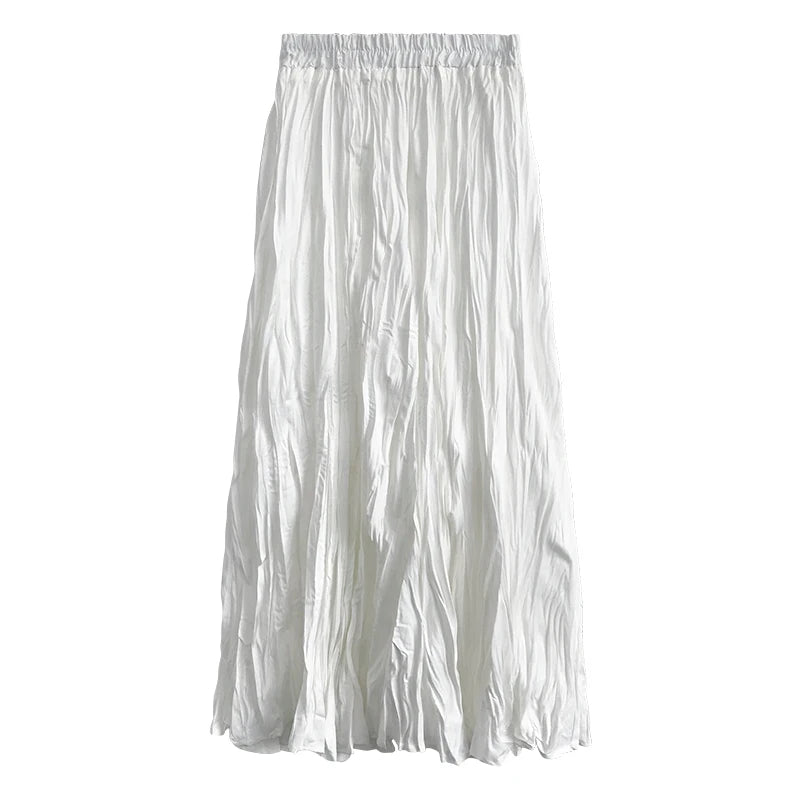 2022 Autumn Winter Wrinkled Black Pleated Skirt Women Korean Style Casual High Waisted A-Line Long Skirts Midi falda plisada