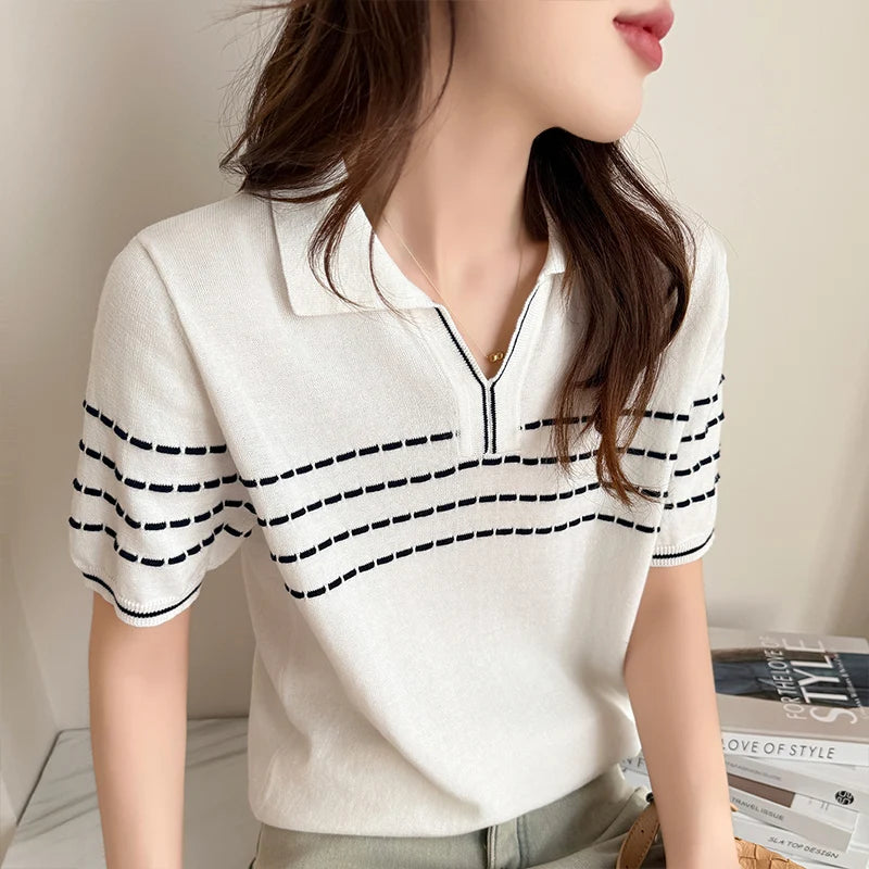 Striped cotton polo t-shirt